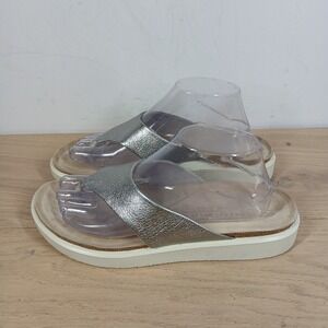 ECCO Slide Sandals Womens 10 Silver Metallic Comfort Footbed Casual Summer Thong